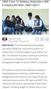The syllabus of neet for physics, chemistry and biology sections of class 11 and 12. What Is The Reduced Syllabus For The Neet 2021 By The Nta Quora