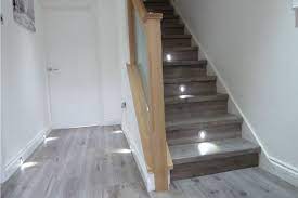 Does Contrast Work Well See For Yourself Grey Oak Laminate Stairs With Oak Hand And Base Rails I Think Laminate Stairs Stairs Design Stairs Cladding