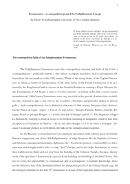 Messieurs, longtemps j'ai cherché les mots pour commencer cette lettre, les mots qui pourraient vous exprimer mes motivations, vous faire ressentir mon désir d'engagement. Pdf Freemasonry A Cosmopolitan Project For Enlightenment Europe
