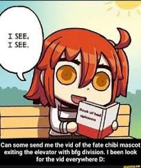 Can Some Send Me The Vid Of The Fate Chibi Mascot Exiting The Elevator With Bfg Division I Been Look For The Vid Everywhere D Can Some Send Me The Vid