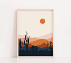 Mid Century Modern Desert Print Cactus Print Southwestern Decor Desert Art Mountain Print Modern Abstract Wall Art Easy Canvas Art Desert Art Small Canvas Art