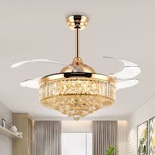 Check spelling or type a new query. Crystal Gold Ceiling Fan With Light Remote Dimmable Led Modern Crystal Chandelier Ceiling Fan Retractable Reversible Blade 42 Inch Amazon Com