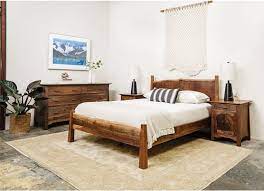 Live Edge Bed With Pacific Nightstand And Low 6 Drawer Dresser In Western Walnut Live Edge Bed Furniture Cool Bedroom Furniture