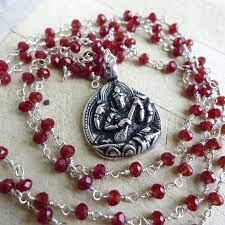 Saraswati Pendant Necklace Garnet Rosary Necklace Garnet Etsy Wrap Necklace Beaded Buddha Pendant Pendant Necklace