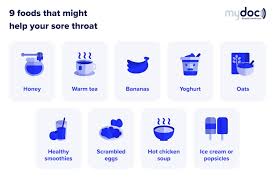 Whether you're nursing a cough, sore throat, stuffy nose, fever or a migraine, eating the right foods can help you feel better. Food For Sore Throat 9 Types Of Food That May Help Mydoc