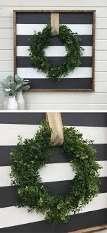 Black And White Farmhouse Wall Decor Boxwood Wreath Framed Wood Sign Faux Boxwreath Black White Striped Rustic Decor Farmhouse Farmhouse Chic Decor Farmhouse Wall Decor Shabby Chic Decor