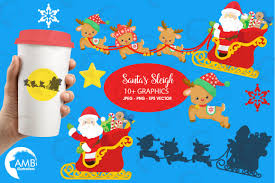 Download Santa Sleigh Clipart Graphic By Ambillustrations Santa Sleigh Reindeer And Sleigh Christmas Graphics SVG Cut Files