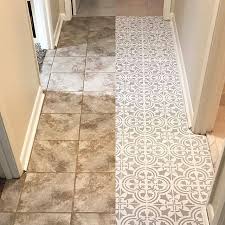 Before And After Old Tile Floor Renovation Ideas On A Budget Using Easy To Use Tile Stencil Patterns From Cuttin Flooring Floor Renovation Painting Tile Floors