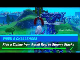 Chapter 2 season 4 is finally out, and it also brings us some new challenges to complete, which also will give you plenty of xp for your battle pass. How To Ride A Zipline From Retail Row To Steamy Stacks In Fortnite