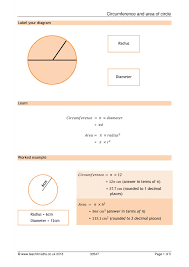 Circle worksheets this generator makes worksheets for calculating the radius, diameter, circumference, or area of a circle, when one of those is given (either radius, diameter, circumference, or area is given). Area And Circumference Teachit Maths