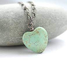 Mint Green Heart Necklace Green Heart Pendant Pendant Necklace Pastel Necklace Seafoam Heart Necklace Stone Heart And Gunmetal Softly Wild Woman Jewelry Pastel Jewelry Pendant