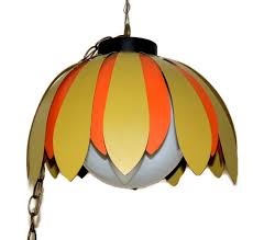 Vintage 70s Daisy Light Fixture Orange Green Olive Hanging Lamp Retro Vintage Light Fixtures Vintage Lighting Hanging Light Fixtures