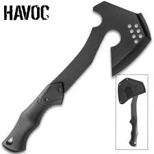 Black And White Hatchet Havoc Black Tactical Hatchet With Sheath One Piece Stainless Steel Construction Ergonomic Tpr Handle Length 13 1 4 Budk Com K Hatchet Tactical Sheath