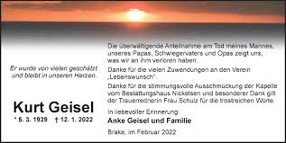 Traueranzeigen von Kurt Geisel