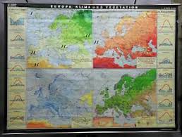 Details About Europe Climate Vegetation Vintage Look Map Mural Decoration School Wall Chart