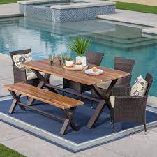 Maybe you would like to learn more about one of these? Ozark Outdoor 6 Piece Rectangle Wicker Wood Dining Set With Cushions By Christopher Knight Home On Sale Overstock 18823221