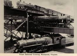 Triple Railway Crossing Through Time 1900s The Triple Railroad Crossing Near The Banks Of The James River In Richmond Virgi Train Railroad Photos Old Trains