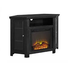 Corner unit tv stand for tvs up to 60 with electric fireplace included made from solid wood and veneered mdf, this electric tv stand fireplace bestows warmth and coziness to any home. 48 Corner Fireplace Tv Stand In Black Walker Edison W48fpcrbl