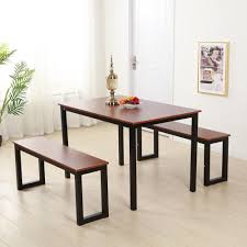 Get great deals on ebay! Modern Wood Dining Table With Metal Legs 2 Benches Set For 4 Patio Kitchen Room Ebay