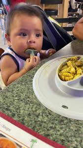 I saw a mom post these pouches and she paired it with some pasta. And  that’s exactly what we did today!! He loved it and it made it much easier  while eating out, 8mo + 6 days and drinking from open ...