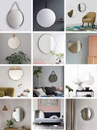 Hygiene and beauty objects near round mirror in bathroom, zero waste concept. 12 Of The Best Minimalist Round Wall Mirrors These Four Walls