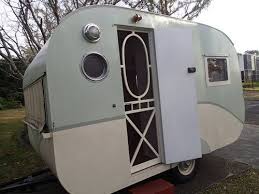 How Beautiful Is This Caravan Vintage Plywood Caravan 1954 Model Colour Two Tone Green In Il Vintage Caravans Vintage Travel Trailers Vintage Campers Trailers