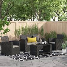 Charmain 4 Piece Rattan Sofa Seating Group With Cushions In 2021 Conversation Set Patio Patio Seating Rattan Sofa
