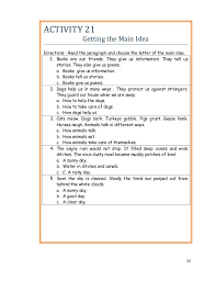 33 Activity 21 Getting The Main Idea Directions Read The Paragraph And Choose The Letter Of T Reading Words Conjunctions Worksheet English Grammar Worksheets