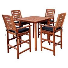 We have counter height chairs and stools at the right height for a tall table and lower ones to use at kitchen worktops and islands. Miramar 5pc Square Wood Patio Bar Height Dining Set Cinnamon Brown Black Corliving Target