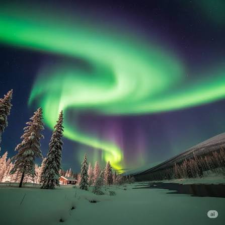 Dramatic pink and green Northern Lights swirling in the night sky over Andøya, Norway