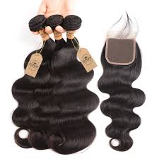 3 Bundles Brazilian Human Hair Body Wave With Lace Closure