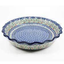 Sold and shipped by blue rose pottery. Large Ruffled Pie Plate 826 Polish Pottery Pottery Ceramic Pottery