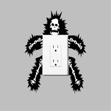 Funny Outlet Or Light Switch Wall Decal Sticker Electrocuted Guy Outlet Sticker Design Funny Wall Decor For Light Switches Funny Wall Decor Funny Wall Decal Wall Decals