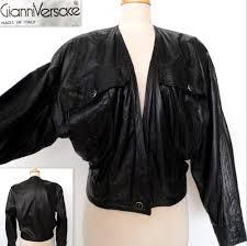 Vintage 80 S Gianni Versace Women S Bomber Jacket Coat S M Leather Black Italy