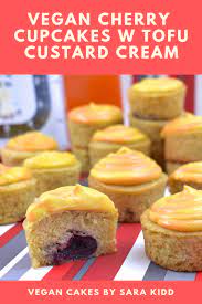 Cherry Cupcakes With Tofu Custard Cream Sara Kidd Recipe Vegan Baking Recipes Vegan Buttercream Sweet Recipes