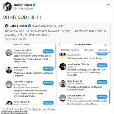 I ate fun dip with my fingers last night and i'm stained and grammys are tomorrow. Chrissy Teigen Reacts To Being The Only Celebrity Joe Biden S Potus Twitter Account Is Following Duk News