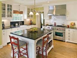 Black Granite Countertops White Cabinets Green Walls Wood Floors Red Accents Kitchen Design Farmhouse Kitchen Design Kitchen Island Design