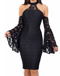 Cold Shoulder Bell Sleeve Lace Bodycon Dress