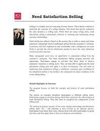 Please do not hesitate to contact us for additional. Need Satisfaction Selling