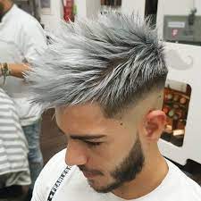 Shaved Sides Spiky Hair On Top Grey Dyed Hair Men Shairstyles Mens Hair Colour Professional Hair Dye Hair Styles