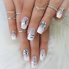 This silver nail design would go. 100 Best White Nails With Glitter Ideas Nails Pretty Nails Cute Nails