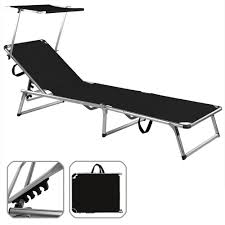 30 Folding Garden Sun Lounger Bed With Sun Shade Outdoor Aluminium Steamer Black Sun Lounger Lounger Outdoor