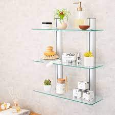 Danya B Bathroom Shelving Unit Decorative Wall Mount 3 Tier Adjustable Glass Wall Shelves On Glass Wall Shelves Bathroom Shelving Unit Wall Mounted Shelves