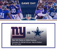 Ny Giants Vs Dallas Cowboys Nfl Dec 30 2018 2 Ticket Package Sec 121 Newyorkgiants Nfl Football Sports Dal New York Giants Nfc East Teams Ny Giants