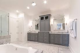 Gray Raised Panel Bathroom Cabinets With Carrera Marble Countertop Transitional Bathroom Grey Bathroom Cabinets Grey Bathroom Rugs Grey Marble Bathroom