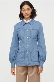 Soft puff sleeves add a romantic touch to this lightweight denim shirt. Denim Shirt With Puff Sleeves Light Denim Blue Ladies H M Gb Denim Shirt Fitted Denim Shirt Denim Jacket Women