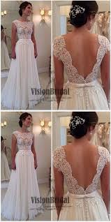 White Scoop Neckline Lace V Back Chiffon A Line Wedding Dress Floor Length Wedding Dress Wedding Dress Trends Backless Lace Wedding Dress Bridal Dresses Lace