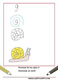 Deasemenea, se pot realiza exerciții de numărare crescător/descrescător dar și de colorare a imaginilor. Cifra 9 Desen Cu Un Melc Copii Creativi