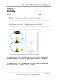 Determine the equivalent (total) resistance for each of the following questions 6 and 7 refer to the following: P5 Electricity Page 1 Electric Circuit Kindergarten Worksheets Printable Circuit
