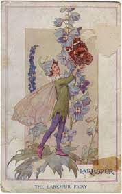 English Vintage Fairy Postcard The Larkspur Fairy Larkspur Fairy Fantasy Art Dolls Vintage Fairies